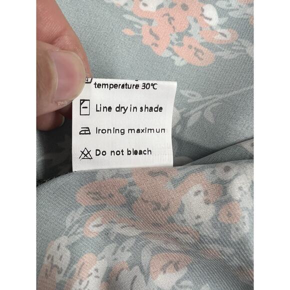 Satin Green Floral Midi Dress Size M Tie Front Cut Out Adjustable Straps Wedding - Picture 5 of 6